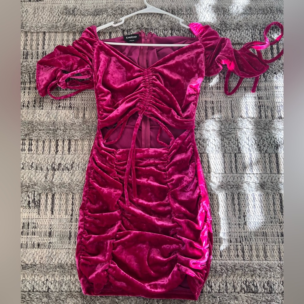 Bebe Fuchsia pink velvet BEBE cut out evening dress Dress Small